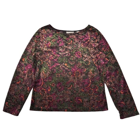 Burnout Velvet Top Sz.M Floral Multi Burgundy Long Sleeve Whimsigoth Boho 90s - Picture 1 of 8